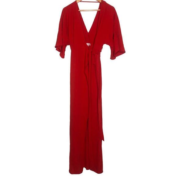 Great Jones Dress Short Sleeve Surplice V-Neck Tie Waist Wrap Maxi Red Small - Picture 5 of 12
